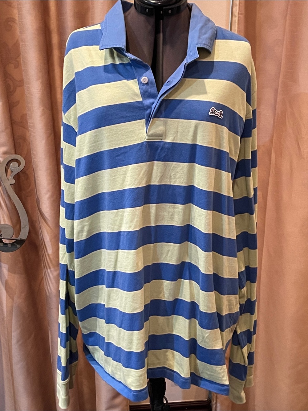 Le Tigre Blue and Light Green Striped Rugby Shirt (2XL)